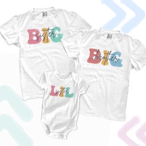 three sibling shirt set | brother or sister matching shirts | big lil groovy font sibling shirts mix and match MSS2-015-3Set