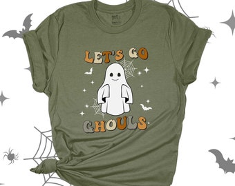 halloween shirts | funny let's go ghouls unisex adult crew neck DARK tshirt | retro groovy ghouls halloween tee shirt 23FH-002-D