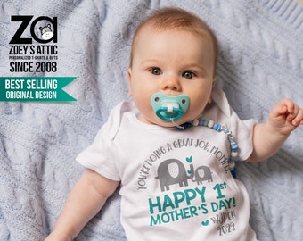 First Mother's Day bodysuit - ELEPHANT personalized first mothers day gift from baby boy (or girl) | 1st mother's day gift 22MD-001-B