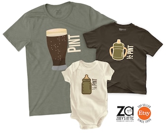 pint half quarter pint matching dark t-shirts | dad kiddos matching three shirts fathers day set | father's day gift set of three shirts