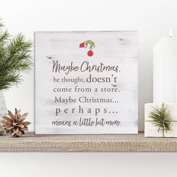 christmas wood fir sign | maybe christmas perhaps means a little bit more white wash or gray wash plaque | holiday home decor wall art