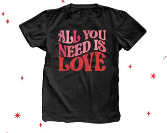 Valentine's Day shirt | all you need is love valentine kid DARK tshirt | valentine retro groovy wavy text youth tee shirt 23VD-007-D