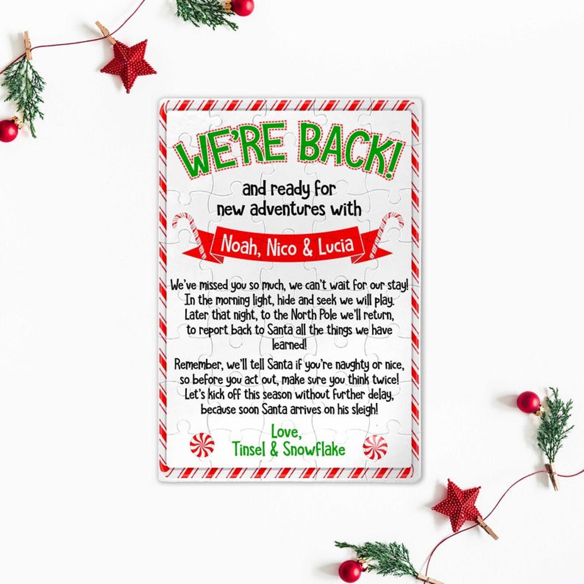 Elf Arrival Puzzle Fun Elf Arrival Ideas Elf Puzzle for Etsy