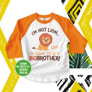 big brother raglan shirt | big brother to be | lion big brother shirt | i'm not lion i'm going to be a big brother big brother MSS2-001-R
