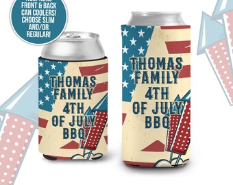 Independence Day July 4 can coolies | family 4th of July BBQ personalized can coolers | July 4th slim or regular size can coolies MCC-256