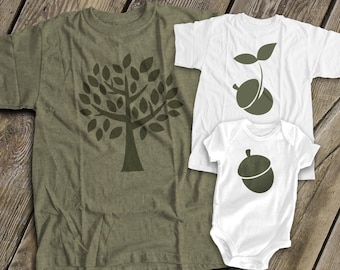 matching dad and kids t-shirts set of THREE - The acorn doesn't fall far from the tree father's day t-shirt sets shirts 22FD-013-3Set