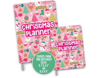 christmas planner notebook journal | festive pink christmas list planner journal | personalized notebook gift notebook-014