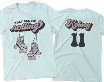 Roller skating birthday shirt | roller skater girl birthday party shirt | they see me rolling personalized birthday tee shirt 23bd-001-FB