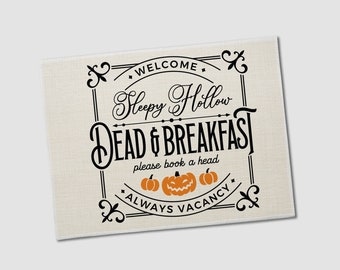 dead & breakfast halloween placemat funny sleepy hollow table setting decor placemats linen placemats halloween table setting placemat-005