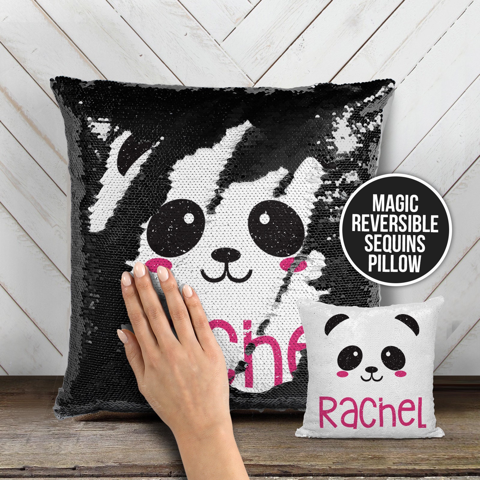Panda Sequin Pillow Reversible Sequin Panda Mermaid Pillowcase Personalized Panda Decorative Sequin Pillow MSPC 013 Etsy