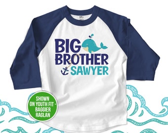 big brother raglan shirt | nautical anchor and whale personalized raglan shirt | MBEH-001-R