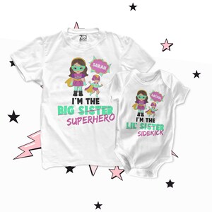 superhero li&#39;l sidekick sibling t-shirt set | matching shirts set | personalized for all sibling types | MSUP-012-Set