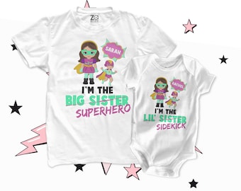 superhero li'l sidekick sibling t-shirt set | matching shirts set | personalized for all sibling types | MSUP-012-Set