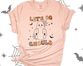 halloween shirts | funny let's go ghouls unisex adult crew neck tshirt | retro groovy ghouls halloween tee shirt 23FH-002