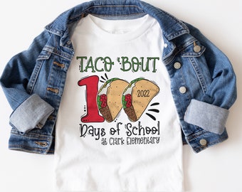 Student 100 days shirt | funny taco pun talk about 100 days of school KIDS t-shirt | taco 'bout 100 days of school tee | 22mscl2-011