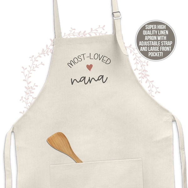 nana linen apron most-loved nana or any name apron gift poly linen apron grandma mothers day or birthday gift for nana or grandma APRON-003