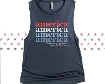 fourth of july retro font tank home of the brave land of free patriotic cute summer tank top 4th of july tank top red white and blue america
