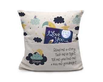 read me a story bedtime storybook pocket pillow cover faux linen pillowcase pillow great gift for new baby or toddler birthday christmas