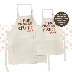official cookie baker official cookie taster poly linen apron set grandma or mom adult and child matching aprons gift set APRAY-001-set