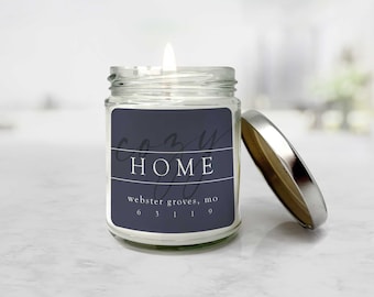 cozy home town candle personalized city state zip code hometown candle soy blend wax candle home decor hostess housewarming gift cndl-098