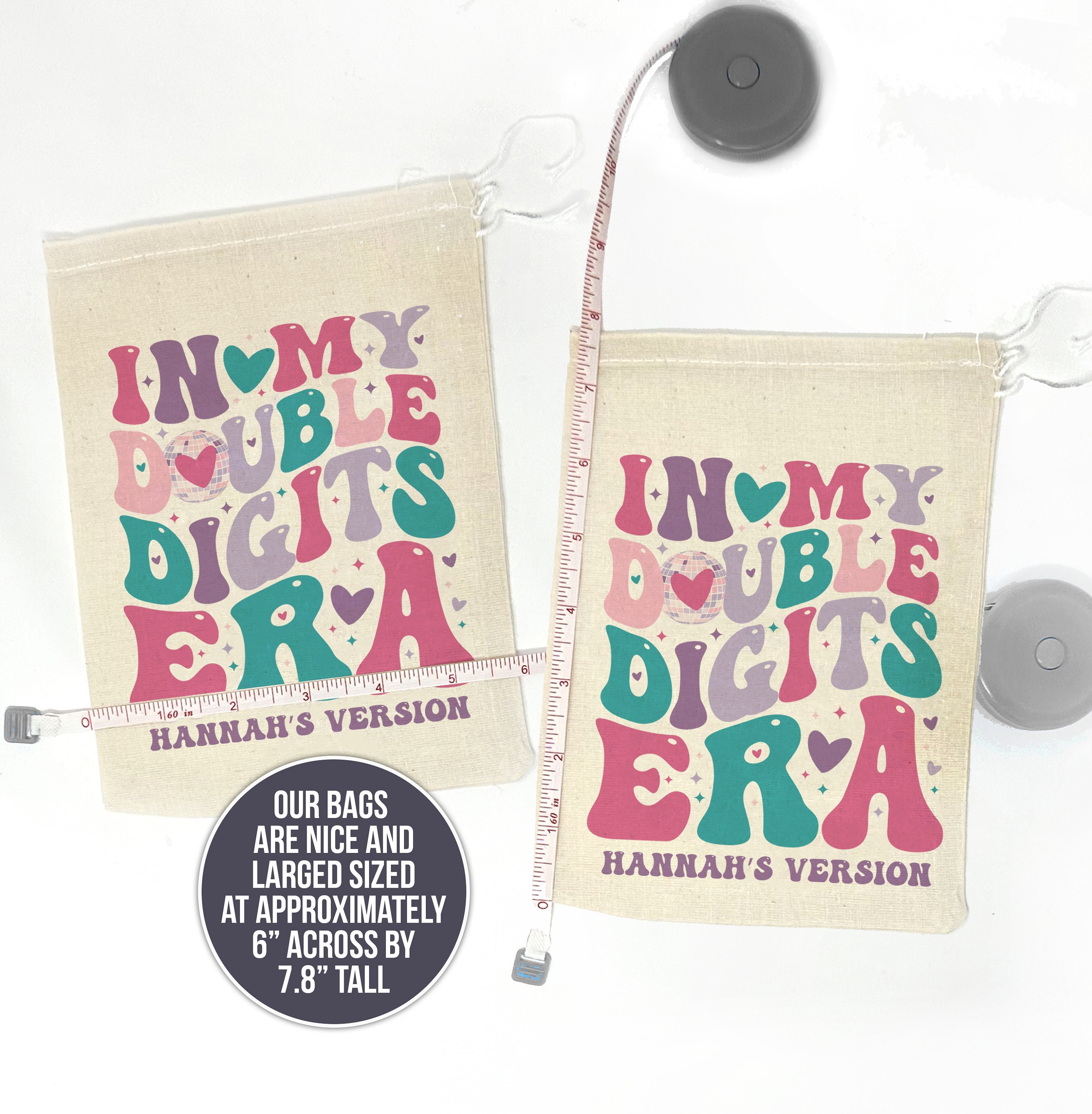 Tyndallrays Iridescent 10th Birthday Party Favor Bags – 16-Pack, ‘In My Double Digits Era’ Print With Handles