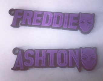 Personalised Black Panther Style 3D Keyrings. Perfect for party bag fillers!