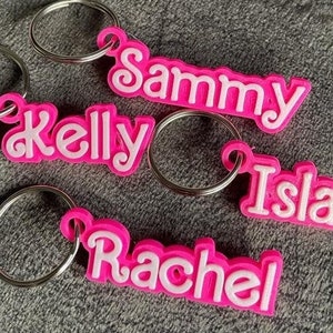 Personalised 3D Keyrings. Perfect for Barbie theme party bag fillers!