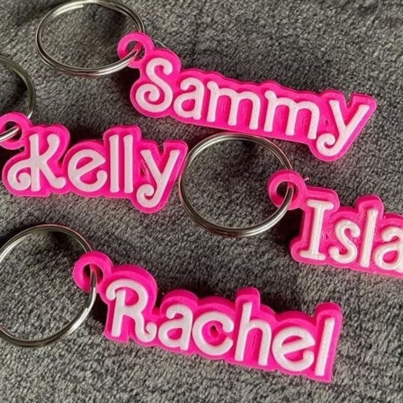 Personalised 3D Keyrings. Perfect for Barbie theme party bag fillers image 1