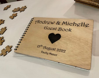 Rustic / Vintage Personalised Wedding Guest Book - A4 wood finish