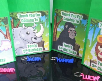 Personalised Jungle Animal theme Party Bags with Personalised 3D Keyrings