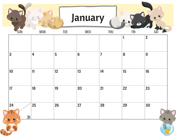 Cute Cats 2021 Calendar Printable Planner Pdf Etsy cute cats 2021 calendar printable planner pdf