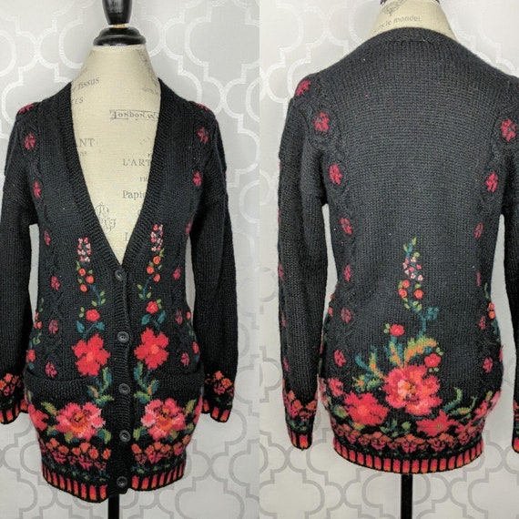 Vintage Laura Ashley Knit Embroidered Floral Cardi