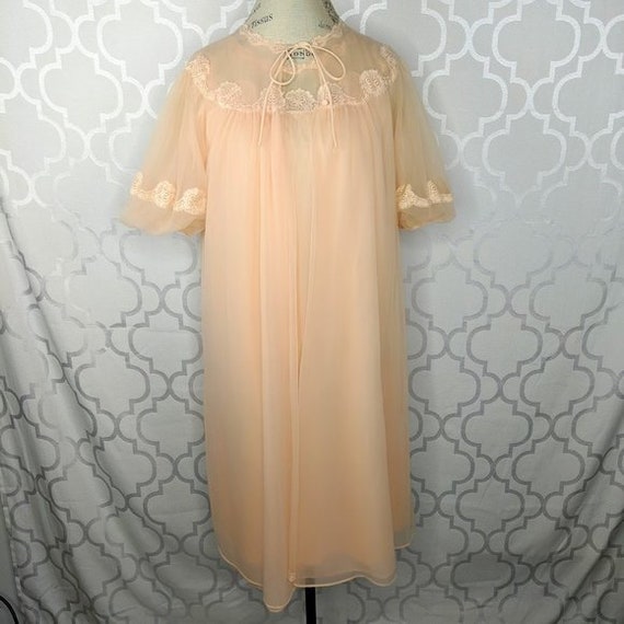 Vtg Roos Atkins Peach Chiffon Robe & Nightgown