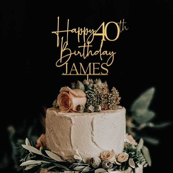 Topper per torta di buon compleanno con nome, Topper per torta di compleanno personalizzato, Topper per torta di 25°, 30°, 40° compleanno, Topper per torta del 50° anniversario