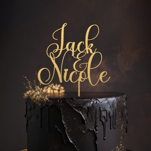 Topper per torta nuziale in oro, Topper per torta nuziale, Topper per torta nuziale, Topper per torta con nome personalizzato, Topper per torta di anniversario