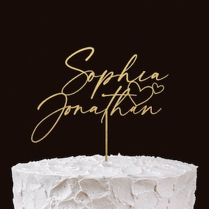 Topper per torta nuziale con nomi personalizzati e cuori, Topper per torta con nomi e cuore dorato, Topper per torta personalizzato per matrimonio