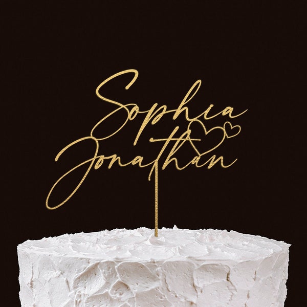 Personalisierter Cake Topper mit Herzen, Tortenaufleger Hochzeit, Tortenaufleger Hochzeit, Tortenstecker Vornamen gold, Cake Topper personalisiert