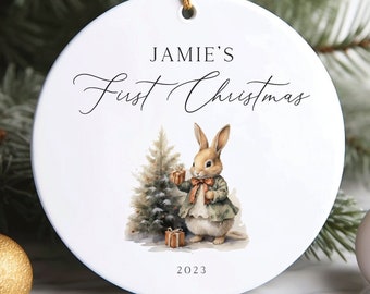 Baby&#39;s First Christmas Ornament, New Baby Christmas Gift, Baby Bunny Rabbit Decoration, Baby&#39;s First Christmas Decoration, Personalized