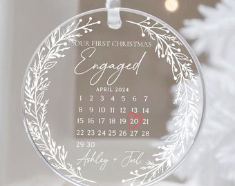 First Christmas Engaged Ornament, Engaged Gift, Engaged Christmas Ornament, Personalized Christmas Ornament, Engagement Calendar Ornament