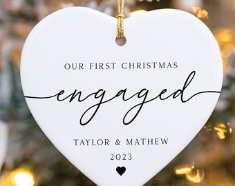 First Christmas Engaged Ornament, Engagement ornament, Engagement gift, Gift for Christmas, Fiance gift, Fiancee gift, Keepsake,Personalized