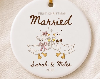 First Christmas Married Ornament, Custom Silly Goose Wedding, Christmas Gift For Newlyweds, Personalized Funny Wedding Gift for Couple