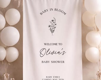 Fabric Baby Shower Welcome Sign, Custom Linen Welcome Sign, Personalized Boy Girl Baby Shower Decor, Baby Shower Banner