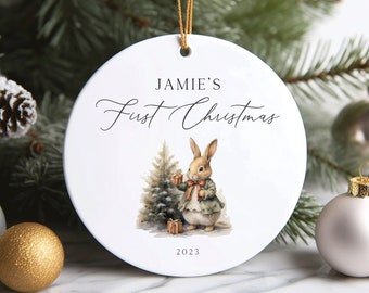 Baby's First Christmas Ornament, New Baby Christmas Gift, Baby Bunny Rabbit Decoration, Baby's First Christmas Decoration, Personalized