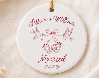 First Christmas Married Gift, Ceramic Married Ornament, Personalized Wedding Ornament, Custom Christmas Gift, Wedding Keepsake