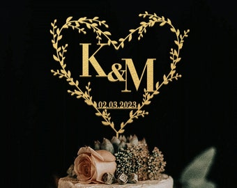 Décoration de gâteau avec coeur, décoration de gâteau de mariage avec coeur et date, décoration de gâteau coeur, personnalisé, plusieurs couleurs, décoration de gâteau d'anniversaire