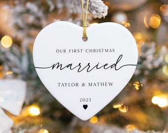 First Christmas Married Ornament,Newlywed Keepsake, Married Christmas, First Xmas Married,Gift for newlyweds,Ceramic, husband gift,wife gift