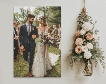 Foto personalizada en madera, regalo de boda para pareja, imagen de madera, impresiones fotográficas de decoración rústica del hogar, arte de pared de madera, marcos de cuadros