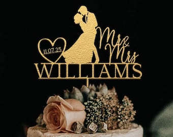 Personalized Wedding Cake Topper, Custom Silhouette Cake Topper, Bride Groom Wedding Cake Topper, Heart Cake Topper for Wedding
