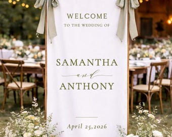 Custom Linen Wedding Welcome Sign, Fabric Banner, Modern Boho Decor