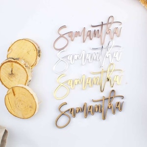 Marque-places, marque-places pour mariage, marque-places avec noms découpés au laser, acrylique, marque-places nom, personnalisés, étiquettes de nom de table, assiettes nom